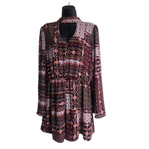 Want & Need Romper Size Large Boho Floral Long Sleeve Cutout Romper Multicolor